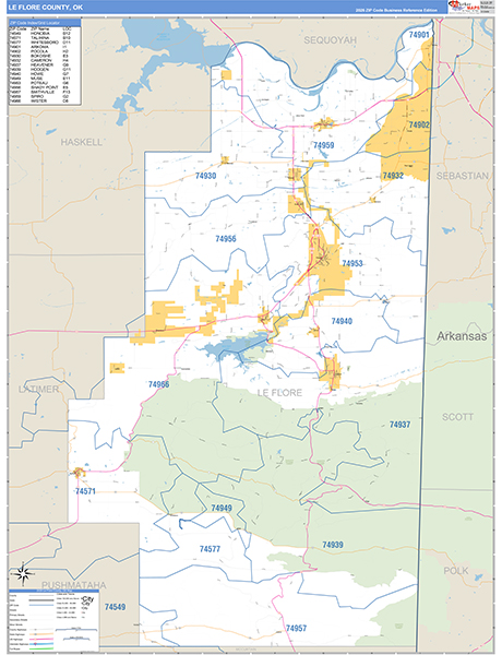 Le Flore County, OK Zip Code Map